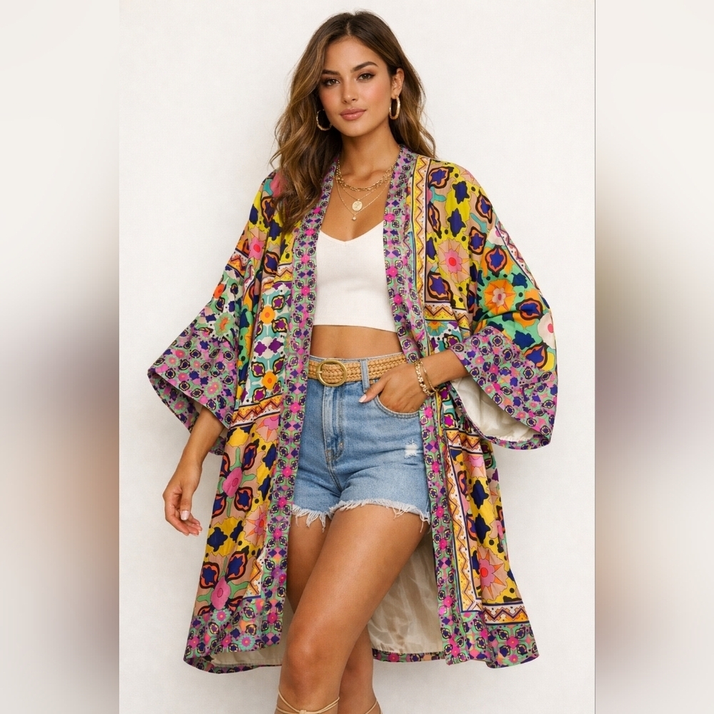 Zara Colorful Floral Kimono Robe